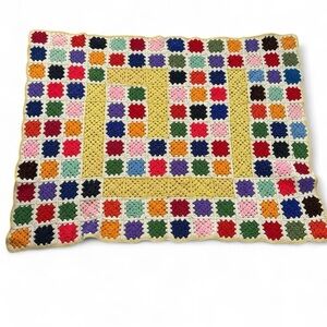 Vtg Granny Square Afghan Crochet Blanket Multicolor Handmade Boho Throw 45x60”